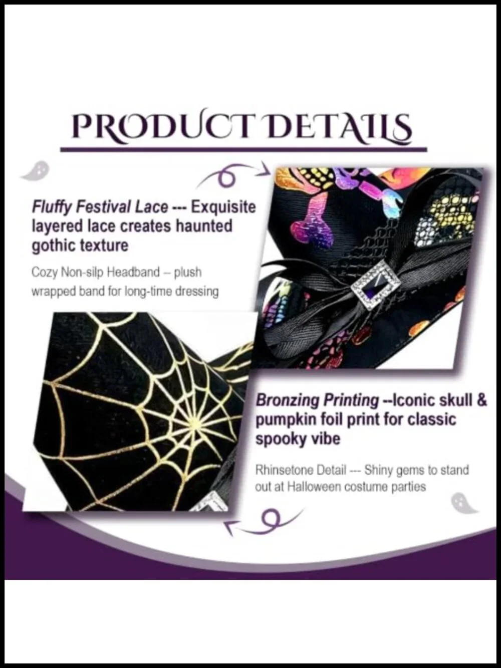 3Pcs Halloween Witch Hat Headbands Bowknot Spider Web Lace Headwear Costume